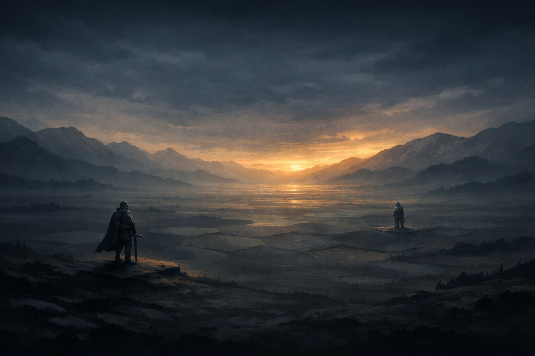 Dark fantasy valley landscape used as Vorgames background art